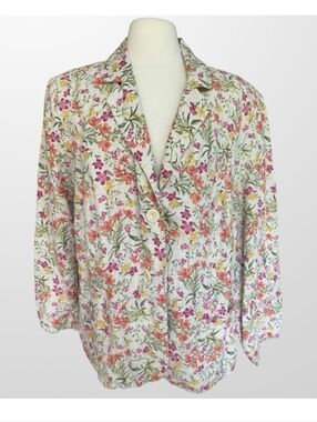 JM Collection Womens Linen Floral Blazer Spring Cottagecore 22W